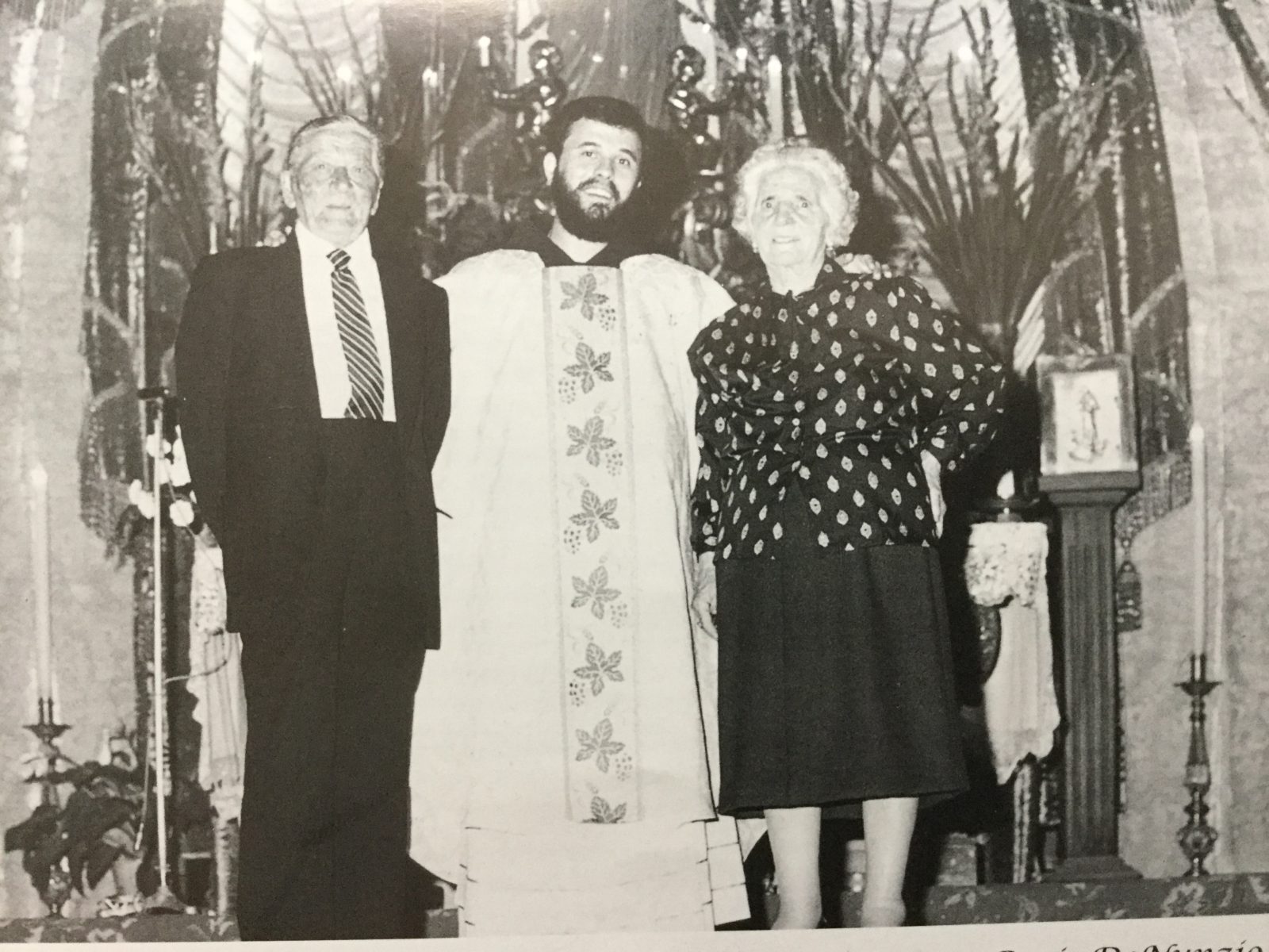 A proud moment, Father Pio Mandato standing with his grandparents the DeNunzio's on the day he celebrated his first Holy Mass.  